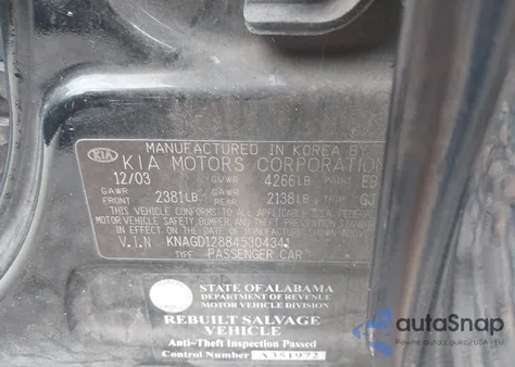 2004 Kia Optima Ex V6/Lx V6 из США, поврежденный, VIN KNAGD128845304341